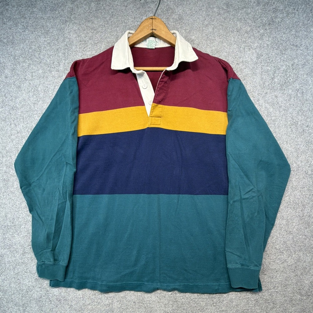 Vintage IZOD Men's Large Striped Cotton Long Sleeve Rugby Shirt